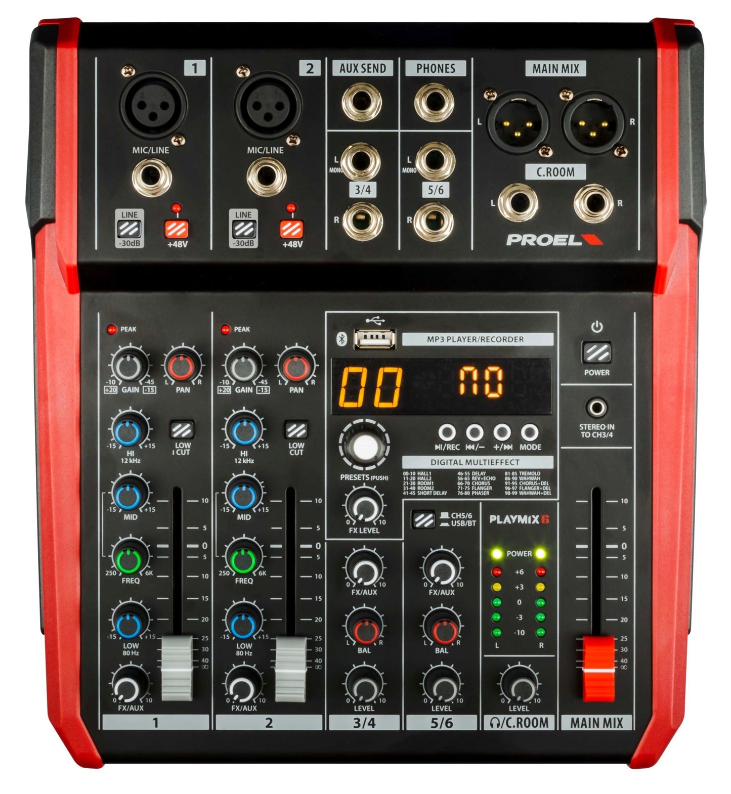 PROEL PLAYMIX6, mikseri, USB-toisto ja äänitys, Bluetooth